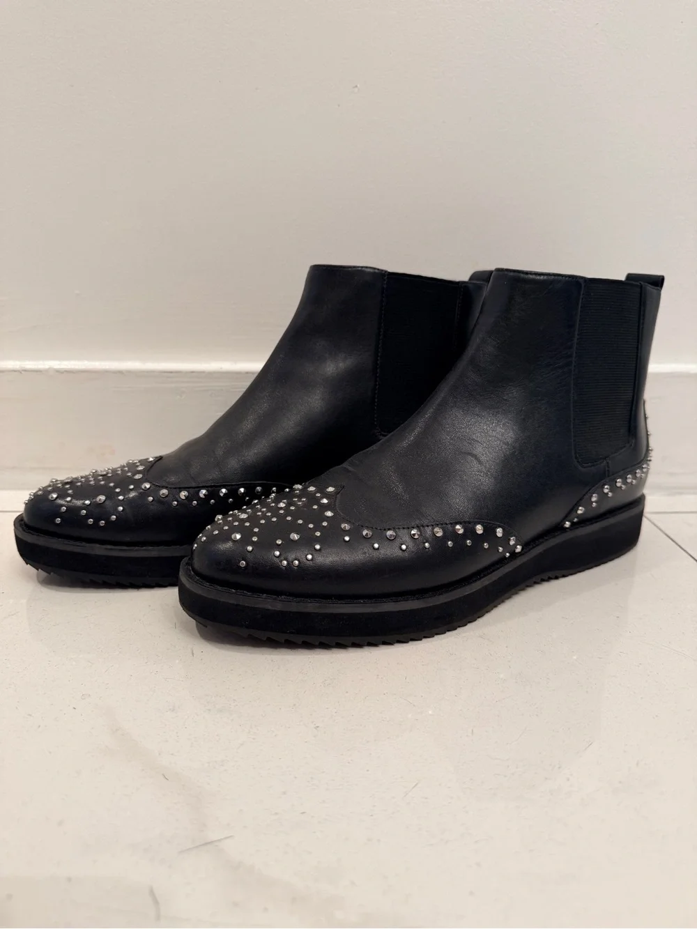 Michael Kors Black Leather Studded Chelsea Booties